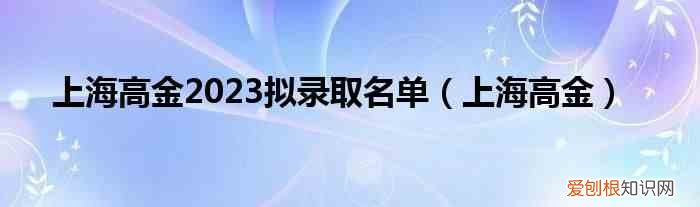 上海高金 上海高金2023擬錄取名單