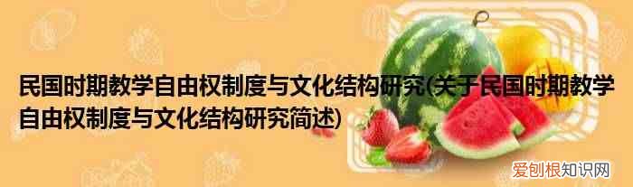 关于民国时期教学自由权制度与文化结构研究简述 民国时期教学自由权制度与文化结构研究