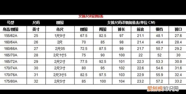 裤子尺码对照表女,中老年女士裤子尺码对照表