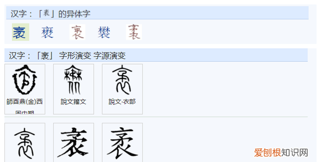 裹，袤，衰，哀，衮字都是把衣字拆开中间加一个字其原理是什么？