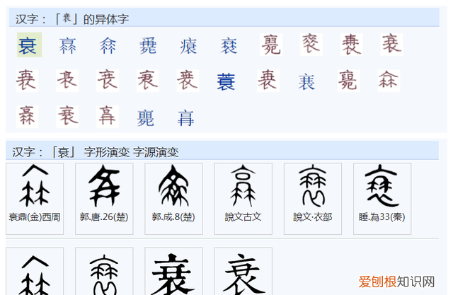 裹，袤，衰，哀，衮字都是把衣字拆开中间加一个字其原理是什么？