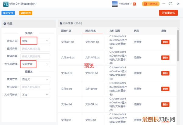 如何将文件的扩展名设置为大写