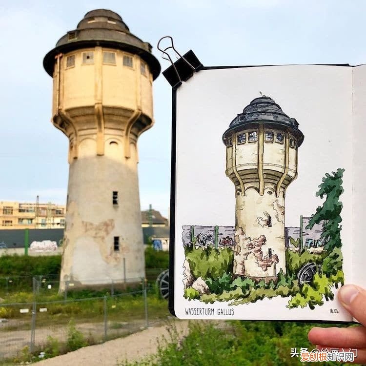 速写本上的钢笔淡彩欧洲风情建筑 钢笔建筑速写