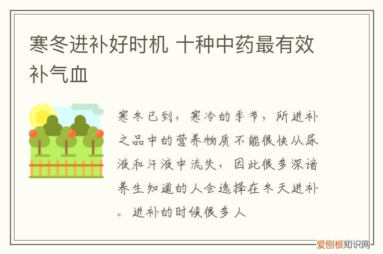 寒冬进补好时机 十种中药最有效补气血