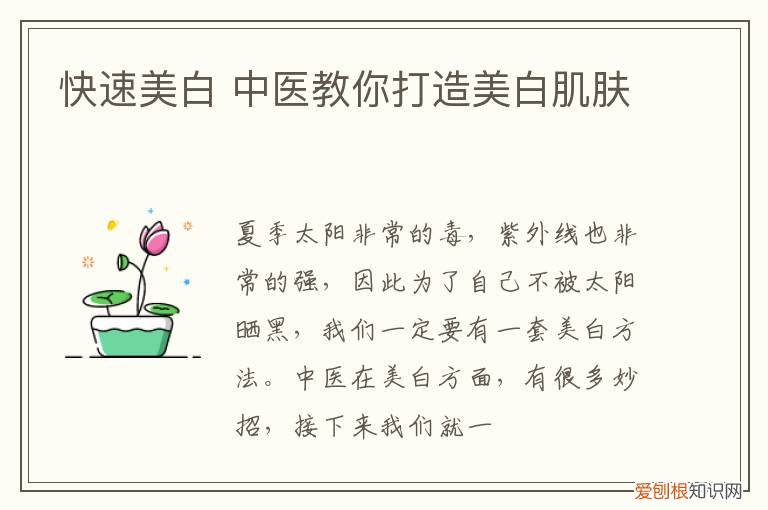快速美白 中医教你打造美白肌肤