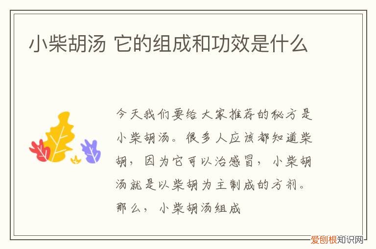 小柴胡汤 它的组成和功效是什么