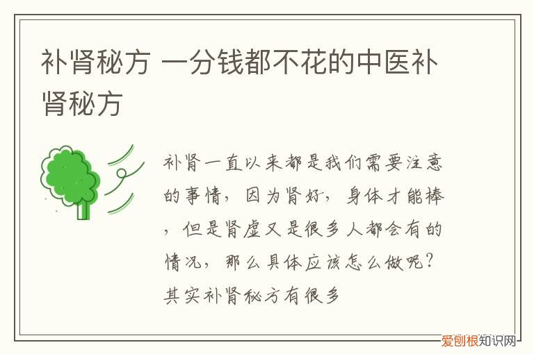 补肾秘方 一分钱都不花的中医补肾秘方