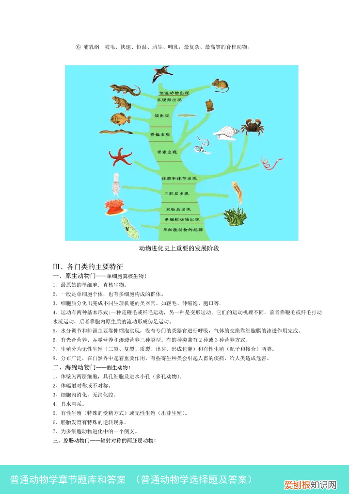 普通动物学选择题及答案 普通动物学章节题库和答案