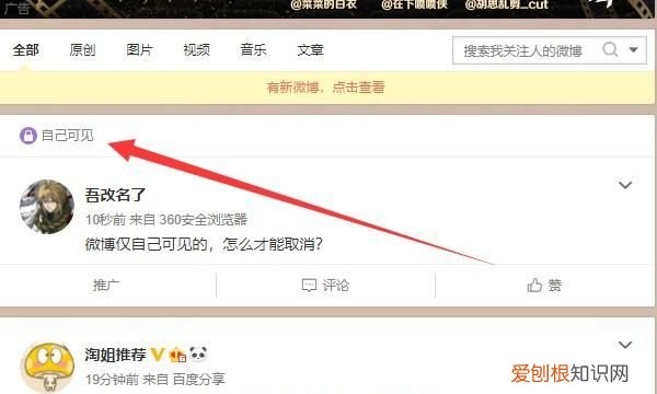 微博仅自己可见怎么取消
