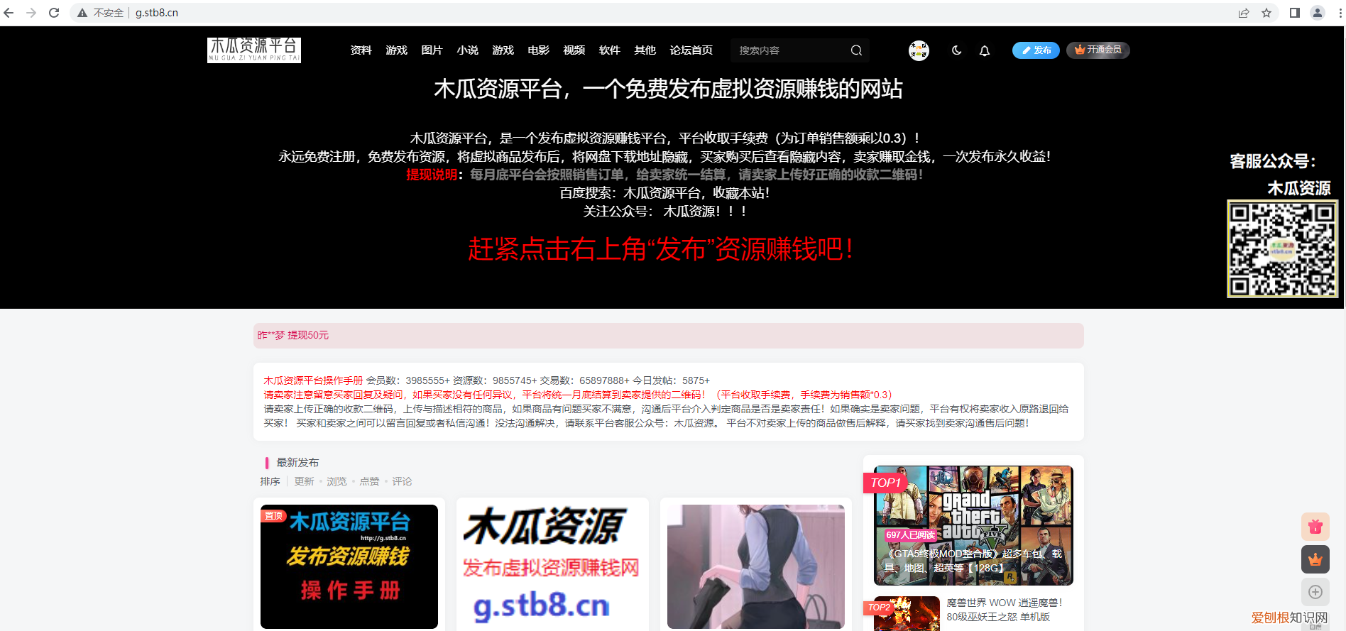 发布虚拟资源赚钱网