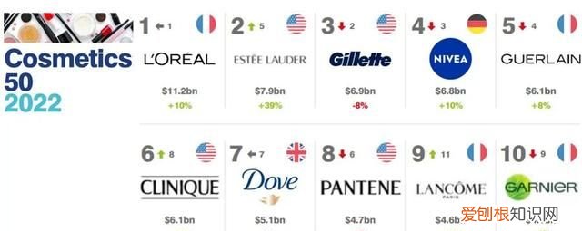 全球化妆品品牌销售排行榜,2022全球化妆品50强