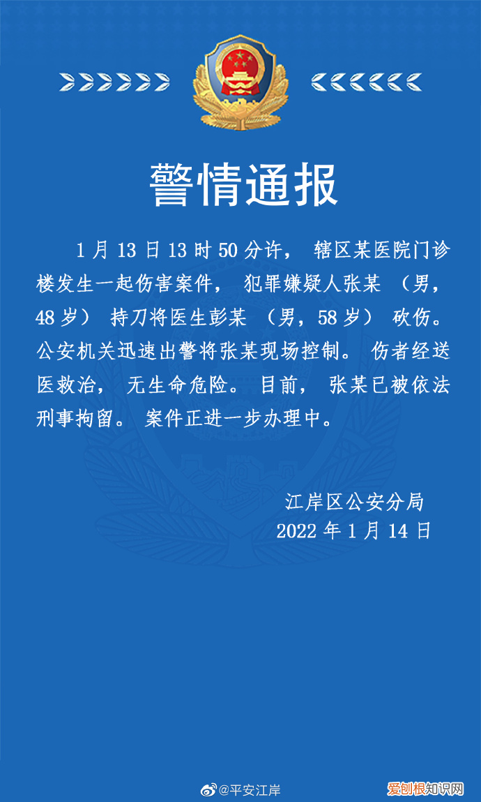 武汉一男子持刀砍伤一名医生被刑拘